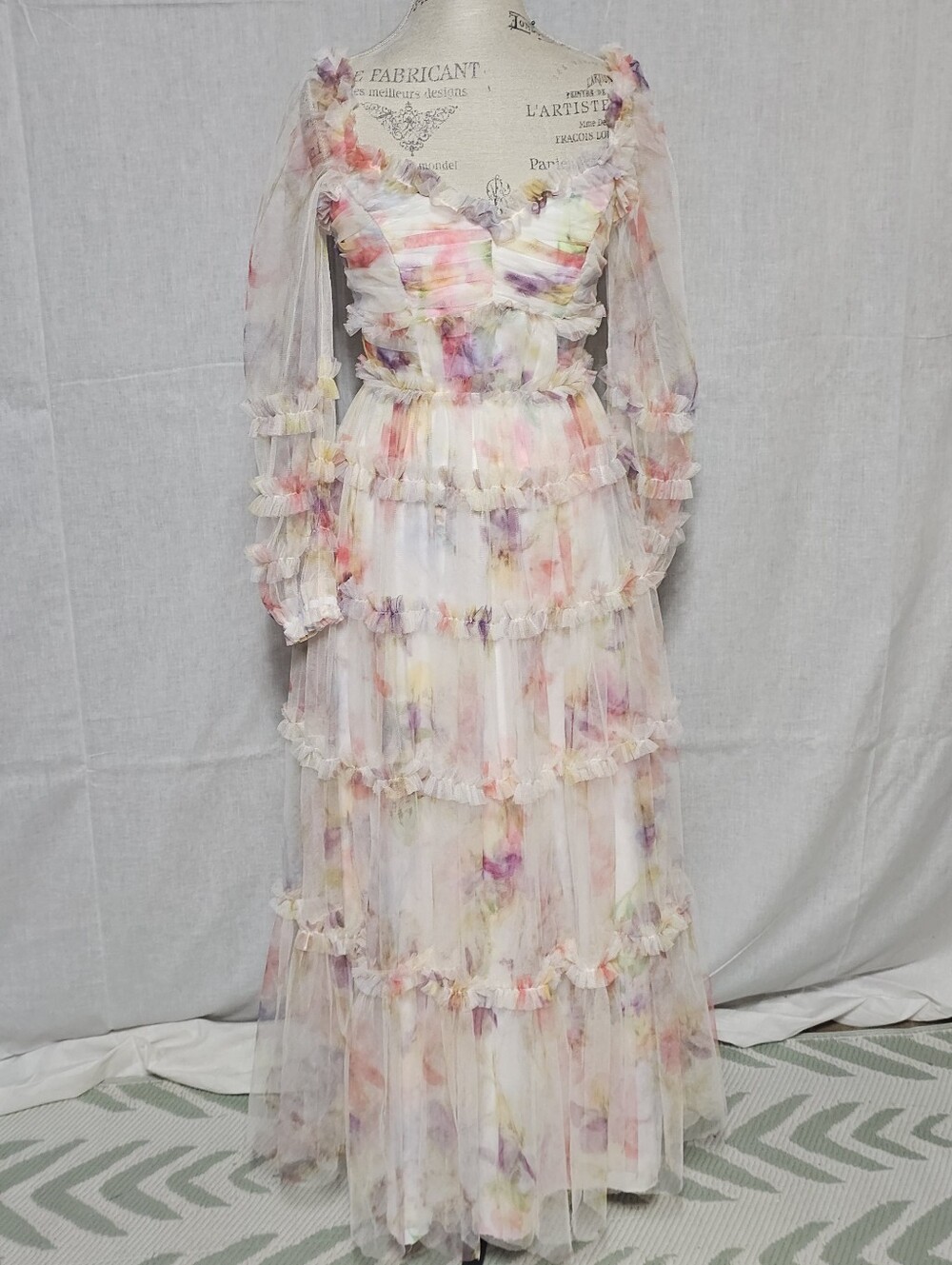 Ethereal Floral Ruffle Maxi Dress - Pastel Multi